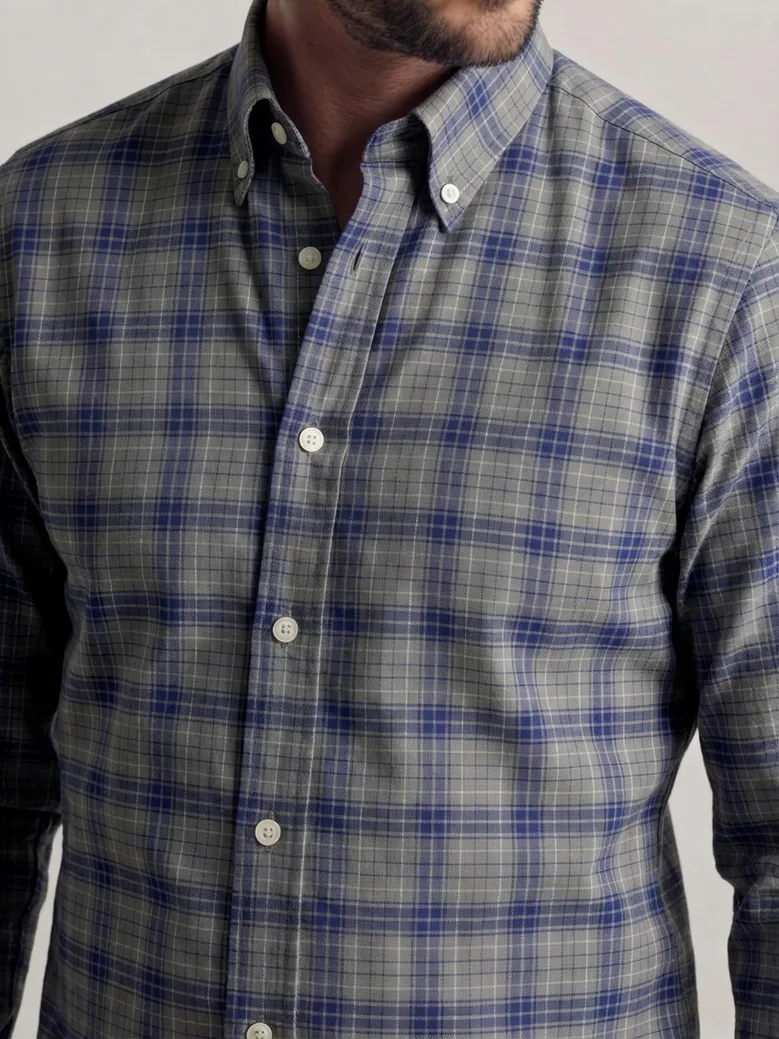 Chemise en twill à carreaux écossais vert kaki