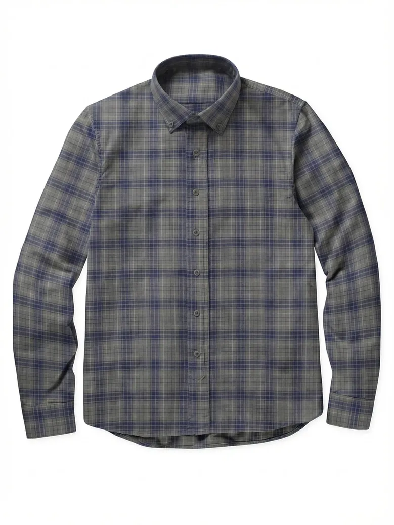 Chemise en twill à carreaux écossais vert kaki