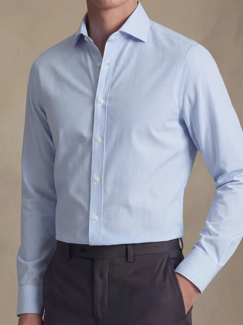 Chemise en popeline à rayures bleu ciel facile à repasser