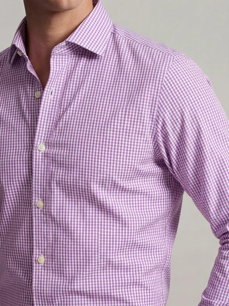 Chemise en popeline à carreaux mauve
