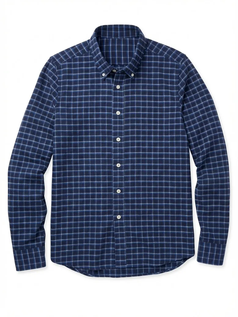 Chemise en flanelle épaisse bleu marine à carreaux ciel
