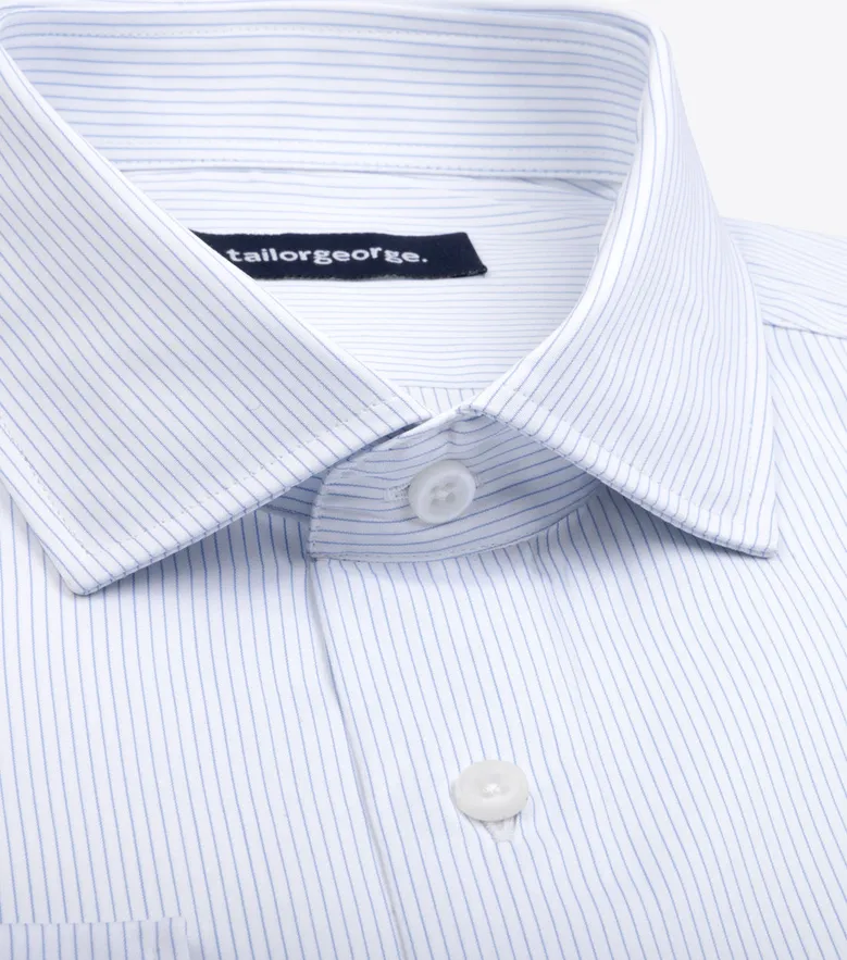 Chemise en popeline à fines rayures bleu ciel facile à repasser