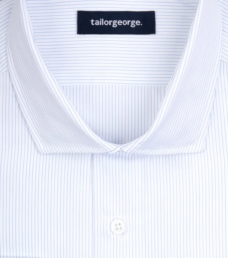 Chemise en popeline à fines rayures bleu ciel facile à repasser