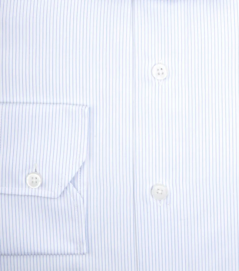 Chemise en popeline à fines rayures bleu ciel facile à repasser