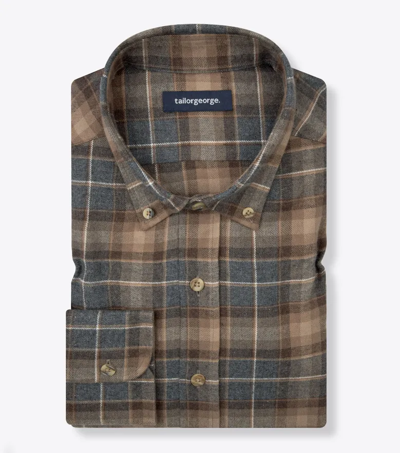 Chemise en flanelle épaisse tartan marron