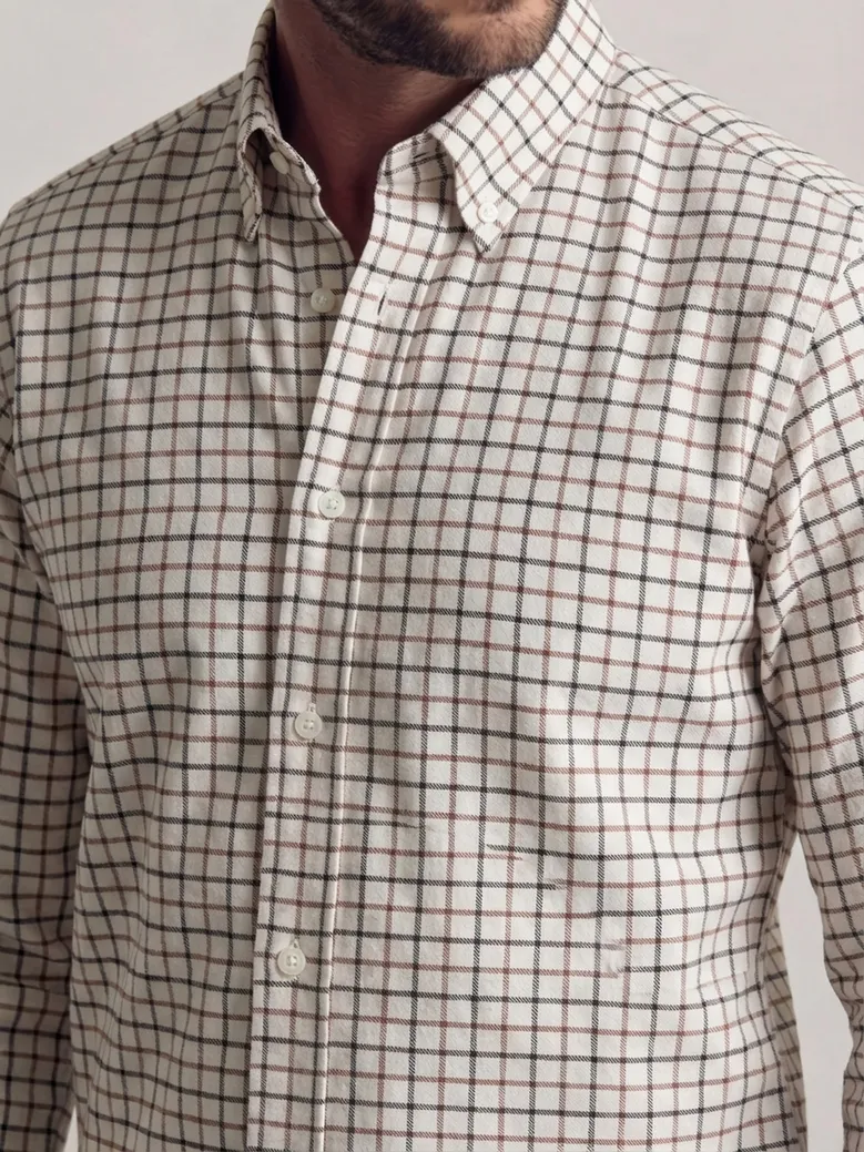 Chemise en flanelle à carreaux tattersall gris, marron