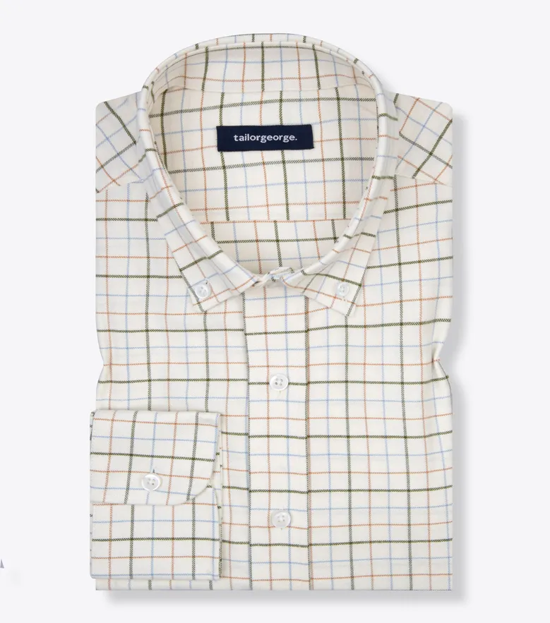 Chemise en flanelle à tattersall vert, bleu, marron