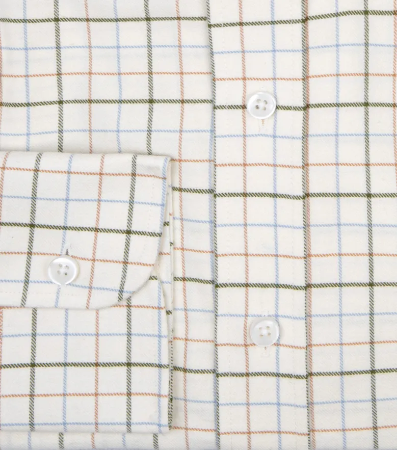 Chemise en flanelle à tattersall vert, bleu, marron