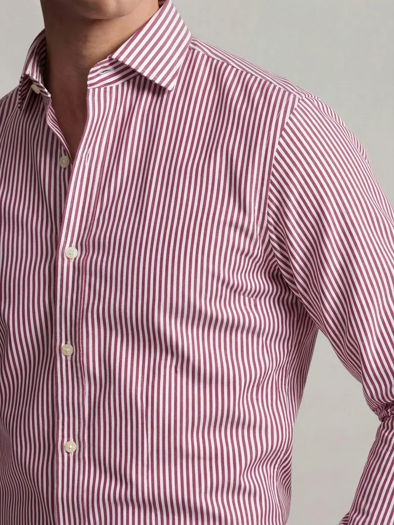 Chemise en twill à rayures rouge facile à repasser