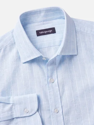 Chemise en lin à rayures bleu ciel