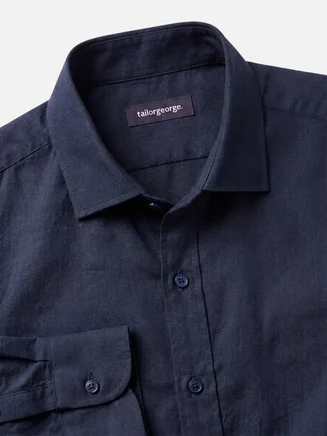 Chemise en lin uni bleu marine