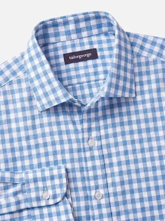 Chemise en lin à carreaux bleu ciel