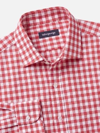 Chemise en lin à carreaux rouge corail