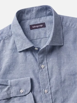 Chemise en lin uni bleu