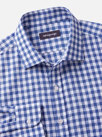 Chemise en lin à carreaux bleus