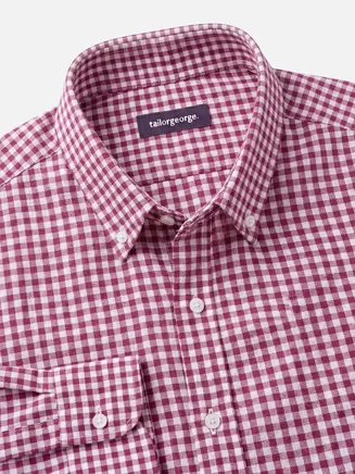 Chemise en lin à carreaux  rouge bordeaux